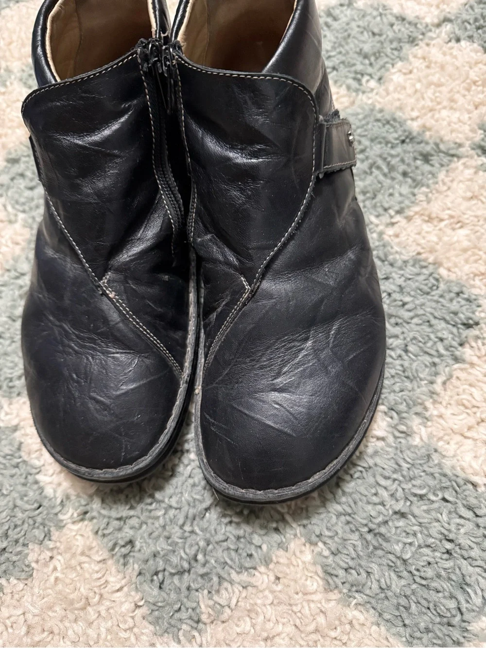 Finn Comfort Women Leather Ankle Boots booties shoes strap logo black size 37/7